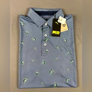 Puma Golf Shirt Polo Mattr Micro Print Medium Navy Blue Polyester Spandex